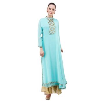 Blue embroidered georgette cotton-kurtis 1