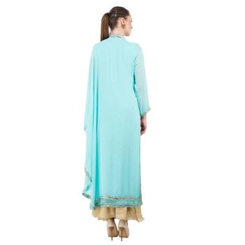 Blue embroidered georgette cotton-kurtis 2