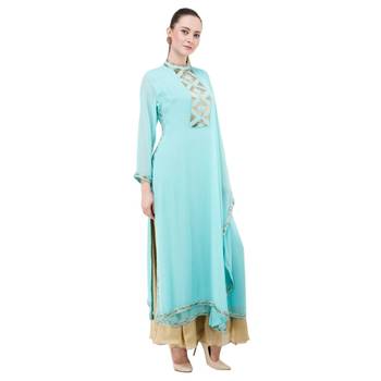 Blue embroidered georgette cotton-kurtis 3