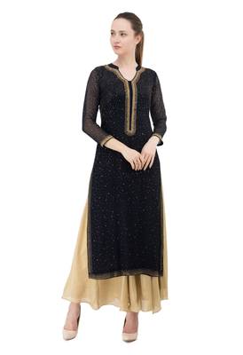 Black embroidered georgette cotton-kurtis 1