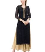 Black embroidered georgette cotton-kurtis