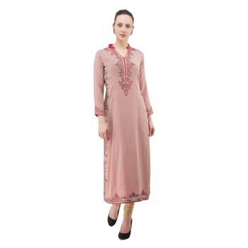 Peach embroidered georgette cotton-kurtis 1