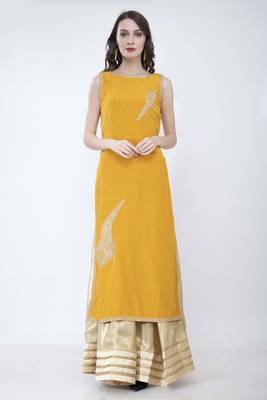 Yellow embroidered georgette cotton-kurtis 1