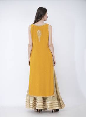 Yellow embroidered georgette cotton-kurtis 2