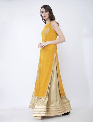 Yellow embroidered georgette cotton-kurtis 3