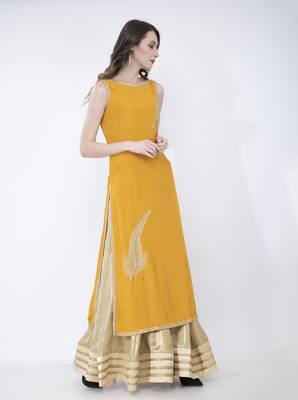 Yellow embroidered georgette cotton-kurtis 4