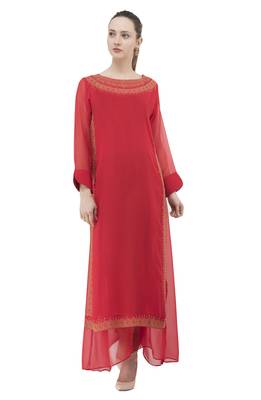 Red embroidered georgette cotton-kurtis 1