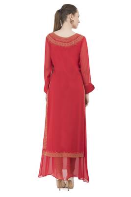 Red embroidered georgette cotton-kurtis 2