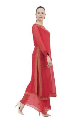 Red embroidered georgette cotton-kurtis 3
