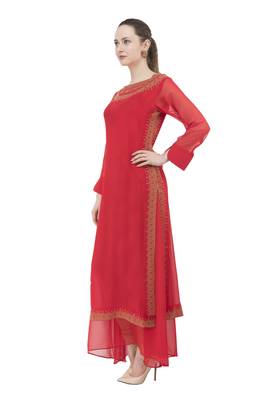 Red embroidered georgette cotton-kurtis 4