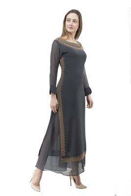 Grey embroidered georgette cotton-kurtis 1
