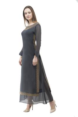 Grey embroidered georgette cotton-kurtis 3