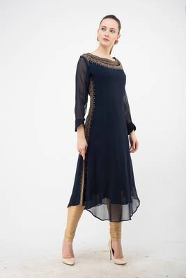 Blue embroidered georgette cotton-kurtis 1