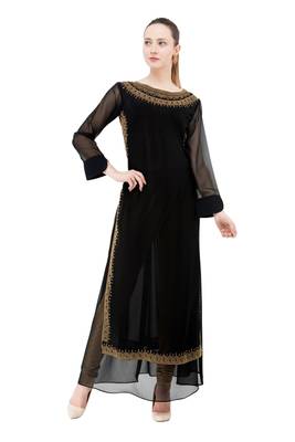 Black embroidered georgette cotton-kurtis 1