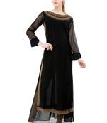 Black embroidered georgette cotton-kurtis