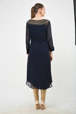 Blue embroidered georgette cotton-kurtis 2