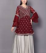 Maroon embroidered georgette cotton-kurtis
