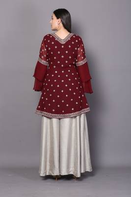 Maroon embroidered georgette cotton-kurtis 2