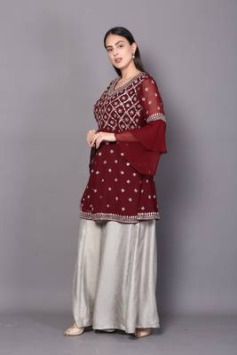 Maroon embroidered georgette cotton-kurtis 4