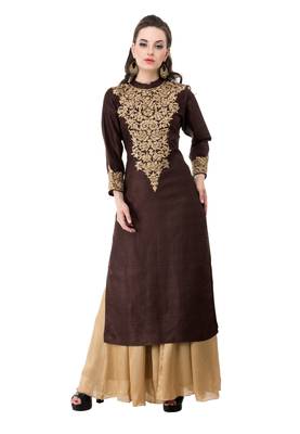 Brown embroidered georgette cotton-kurtis 1