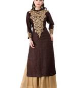 Brown embroidered georgette cotton-kurtis
