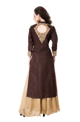 Brown embroidered georgette cotton-kurtis 2