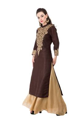 Brown embroidered georgette cotton-kurtis 3