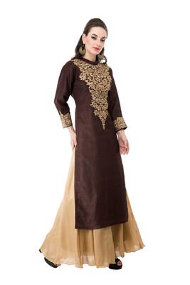Brown embroidered georgette cotton-kurtis 4