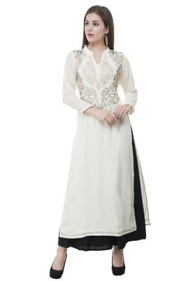 White embroidered georgette cotton-kurtis 1