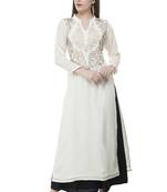 White embroidered georgette cotton-kurtis