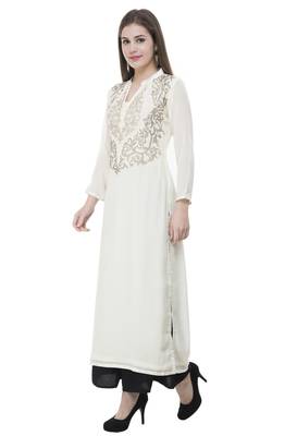 White embroidered georgette cotton-kurtis 3