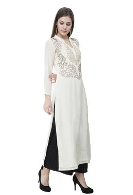 White embroidered georgette cotton-kurtis 4