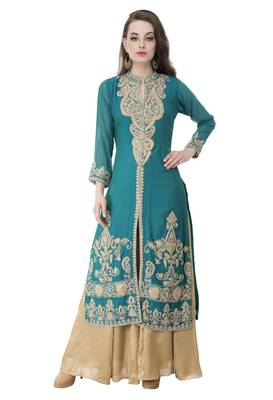 Blue embroidered georgette cotton-kurtis 1