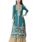 Blue embroidered georgette cotton-kurtis