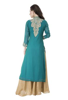 Blue embroidered georgette cotton-kurtis 2