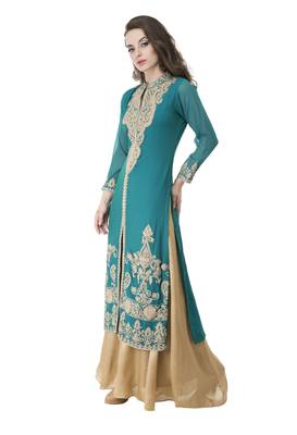 Blue embroidered georgette cotton-kurtis 4