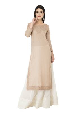 Beige embroidered cotton cotton-kurtis 1