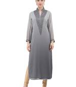 Grey embroidered georgette cotton-kurtis
