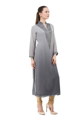 Grey embroidered georgette cotton-kurtis 3