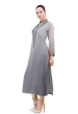 Grey embroidered georgette cotton-kurtis 4
