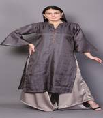 Brown embroidered rayon cotton-kurtis