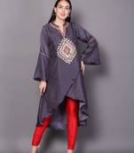 Pink embroidered rayon cotton-kurtis