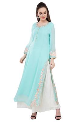 Blue embroidered georgette cotton-kurtis 2