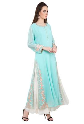 Blue embroidered georgette cotton-kurtis 3