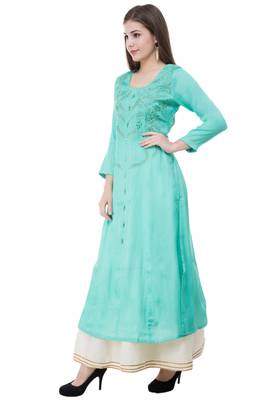 Green embroidered cotton cotton-kurtis 1