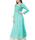 Green embroidered cotton cotton-kurtis