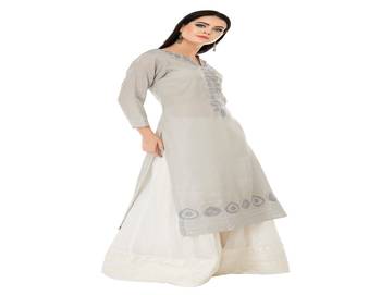Grey embroidered cotton cotton-kurtis 1