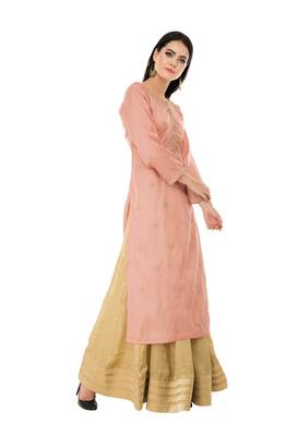 Peach embroidered cotton cotton-kurtis 3