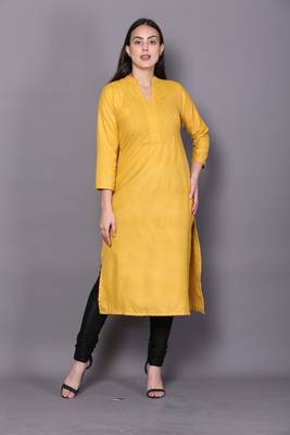 Yellow embroidered cotton cotton-kurtis 1