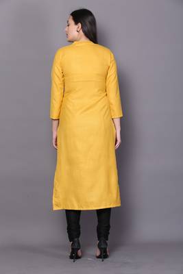 Yellow embroidered cotton cotton-kurtis 2